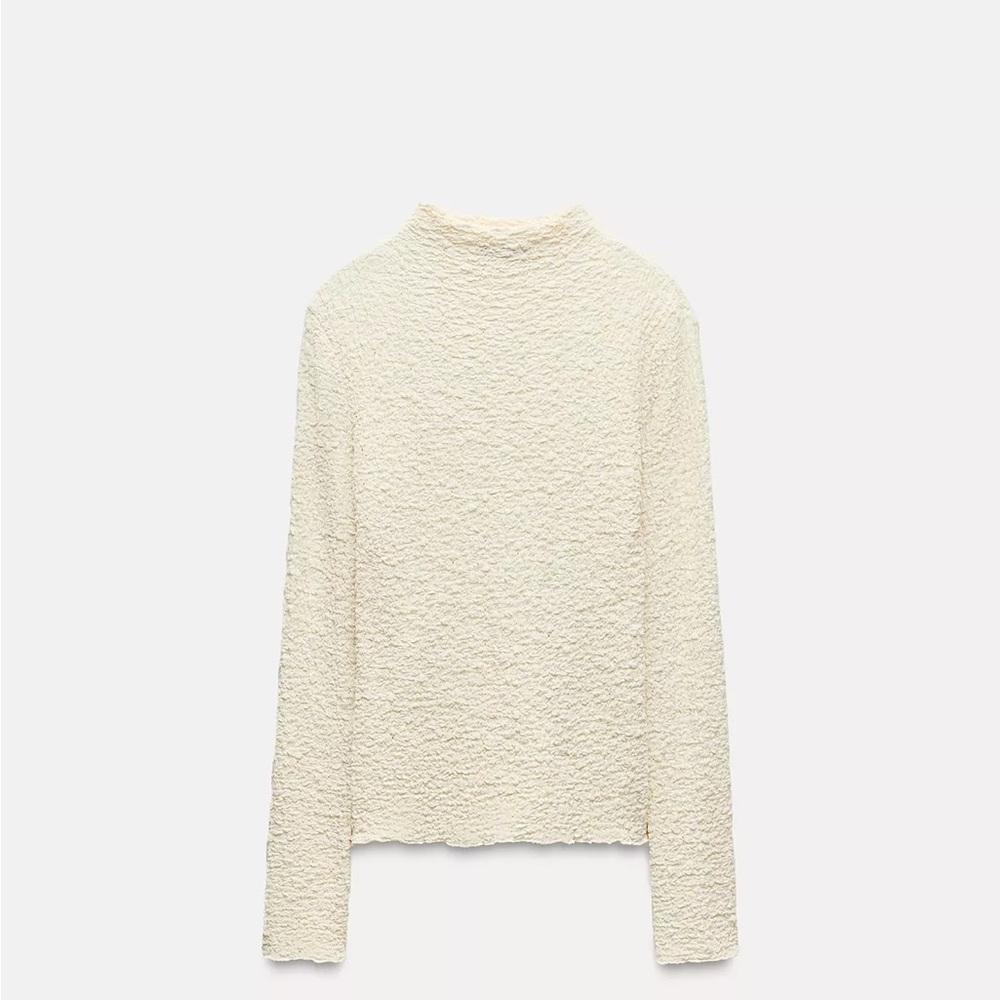 Zara Cream Textured Long Sleeve Top